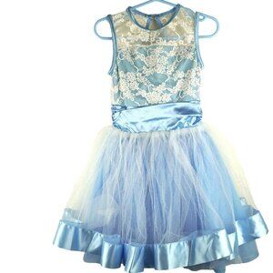 EUC Weissman Dance Costume Train Bleu Copen SC Girls‎ Blue Lace & Tulle Dress